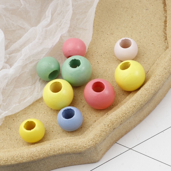 Picture of 20mm 25mm Wood Spacer Large Hole Charm Beads Round At Random Color Painted