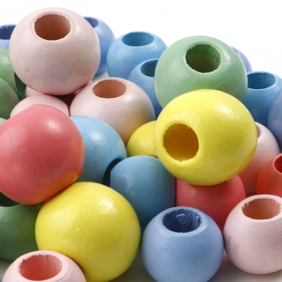 Picture of 20mm 25mm Wood Spacer Large Hole Charm Beads Round At Random Color Painted
