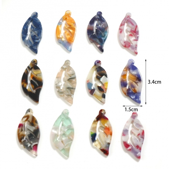 アセチ酢酸樹脂アセテートアクリルアセタール大理石 ペンダント 葉 多色 透かし 3.4cm x 1.5cm、 5 個 の画像