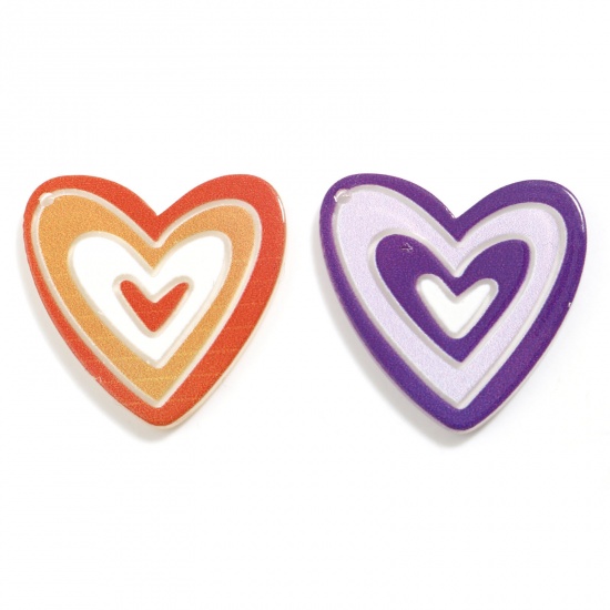 Picture of Acrylic Valentine's Day Pendants Heart Multicolor Stripe 3.5cm x 3.5cm, 5 PCs
