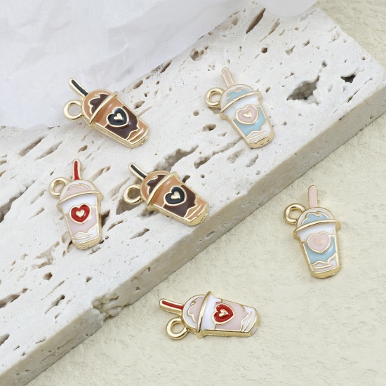 Picture of Zinc Based Alloy Charms Gold Plated Multicolor Heart Enamel 10 PCs