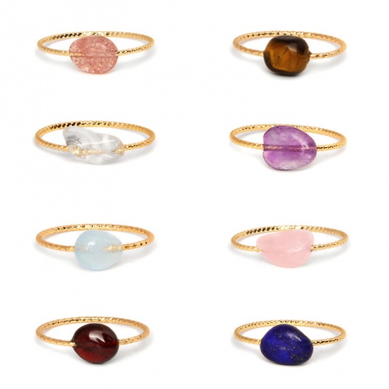 Picture of Stone ( Natural ) Unadjustable Simple Rings Gold Plated Gold Plated Irregular 18mm(US Size 7.75)