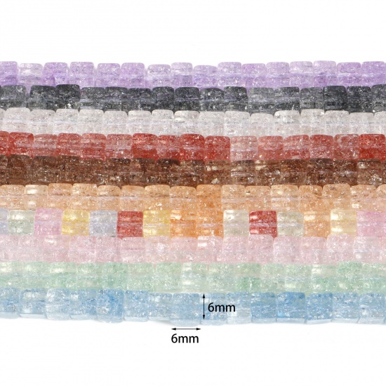 Immagine di Vetro Perline Cubo Multicolore Floreale Circa 6mm x 6mm, lunghezza: 37cm, 1 Filo (Circa 60 Pezzi/Treccia)