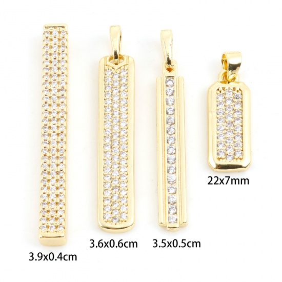 Picture of Brass Micro Pave Pendants Rectangle Gold Plated Clear Rhinestone                                                                                                                                                                                              