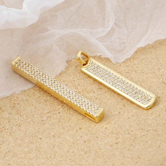 Picture of Brass Micro Pave Pendants Rectangle Gold Plated Clear Rhinestone                                                                                                                                                                                              