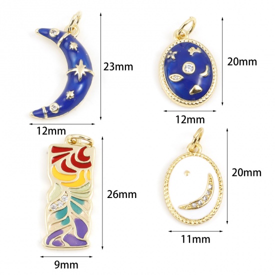 Picture of Brass Micro Pave Pendants Gold Plated Multicolor Half Moon Star Clear Cubic Zirconia                                                                                                                                                                          