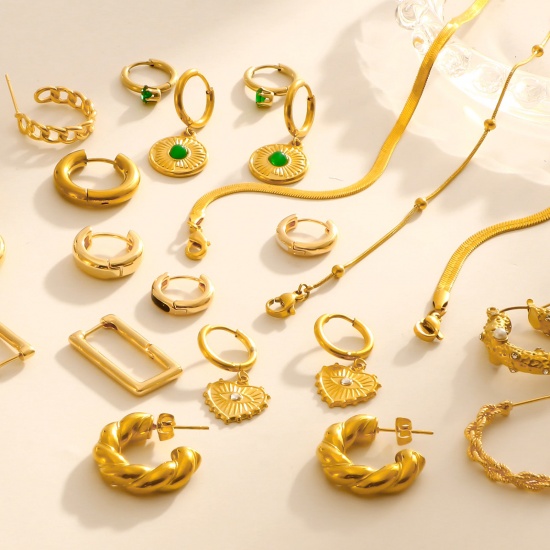 Immagine di Squisito Elegante Orecchini Circolari All'Ingrosso, 18K Vero Oro Placcato 304 Acciaio Inossidabile, Donne PVD Ecologica Impermeabile Anti-Ossidante Ipoallergenico Regalo Fornitura di Gioielli, 1 Paio