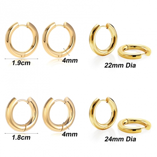 Imagen de 1 Par Respetuoso del Medio Ambiente Elegante Exquisito Oro Real Chapado 304 Acero Inoxidable Pendientes de Aro Para Mujeres Regalo
