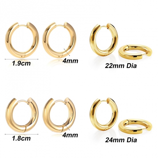 1 ペア エコフレンドリー ファッション おしゃれ 素敵 リアルゴールドメッキ 304ステンレス鋼 フープピアス 女性のため プレゼント の画像