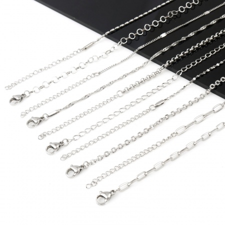 Colliers en 304 Acier Inoxydable Chaînes Argent Mat 1 Pièce