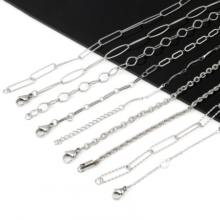 Immagine di Collana All'Ingrosso, Catena Tono Argento 304 Acciaio Inossidabile, Unisex Elegante Minimalista Regalo Gioielli Per Rivenditore, 1 Pz