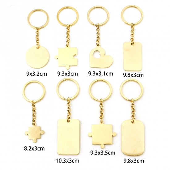 Picture of 304 Stainless Steel Keychain & Keyring Gold Plated Geometric Blank Stamping Tags Two Sides