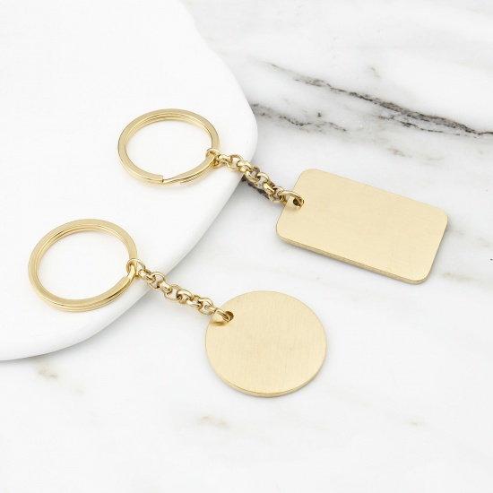Picture of 304 Stainless Steel Keychain & Keyring Gold Plated Geometric Blank Stamping Tags Two Sides