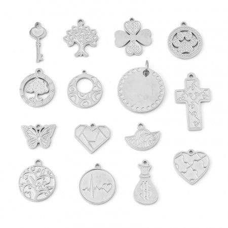 1 Unidad 304 Acero Inoxidable Puede Tallar Llana Colgantes Charms Cruz Corazón Tono de Plata