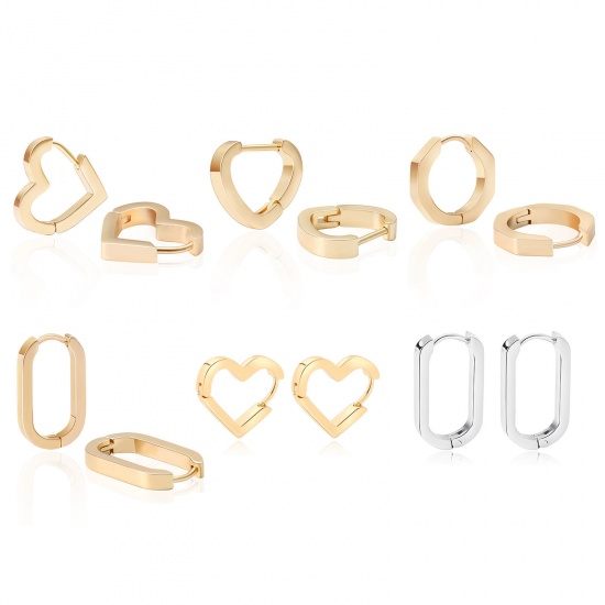 Imagen de 2 Unidades Respetuoso del Medio Ambiente Elegante Exquisito Oro Real Chapado 304 Acero Inoxidable Pendientes de Aro Para Mujeres Regalo