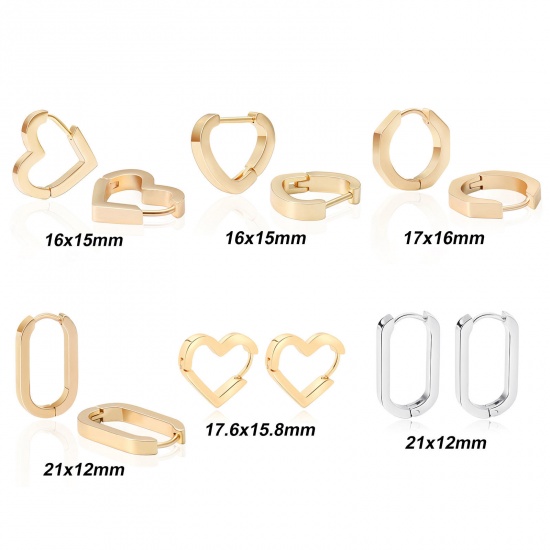 Imagen de 2 Unidades Respetuoso del Medio Ambiente Elegante Exquisito Oro Real Chapado 304 Acero Inoxidable Pendientes de Aro Para Mujeres Regalo