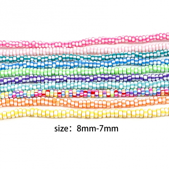 Picture of Polymer Clay Beads Flat Round Multicolor Stripe Pattern 2 Strands