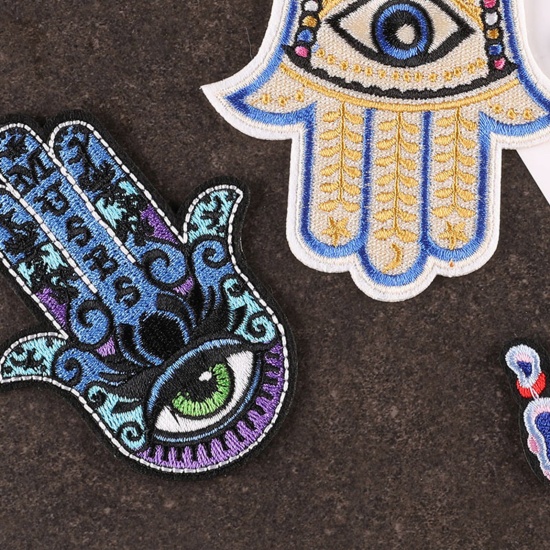 Picture of Fabric Religious Iron On Patches Kids Patch Appliques (With Glue Back) Craft Multicolor Hamsa Symbol Hand