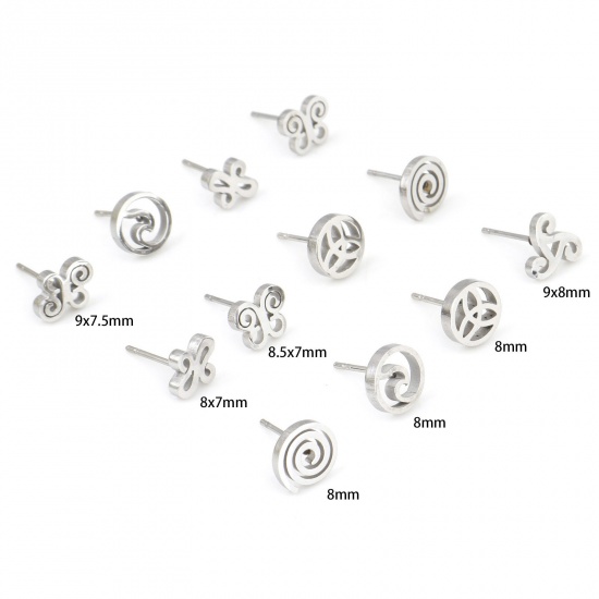 Image de Boucles d'Oreilles Puces en Acier Inoxydable Argent Mat Papillon Nœuds Celtique Creux 6 Paires