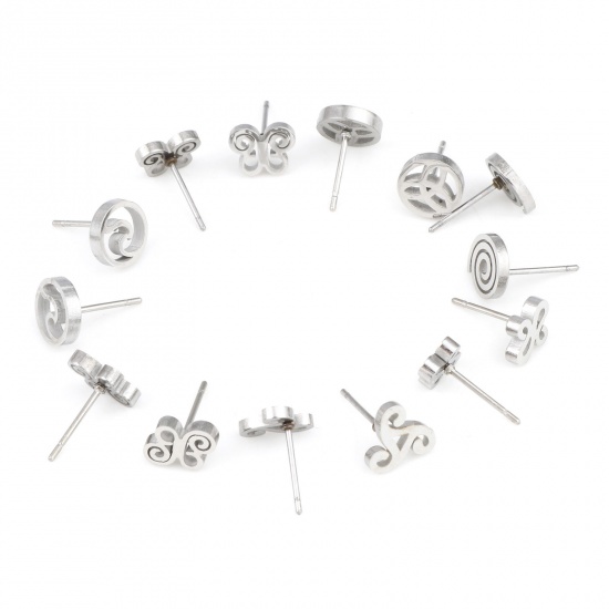 Image de Boucles d'Oreilles Puces en Acier Inoxydable Argent Mat Papillon Nœuds Celtique Creux 6 Paires