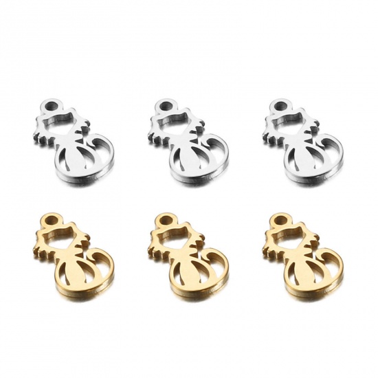 202ステンレス鋼 ペット シルエット チャーム 猫 多色 透かし 12mm x 6mm、 10 個 の画像