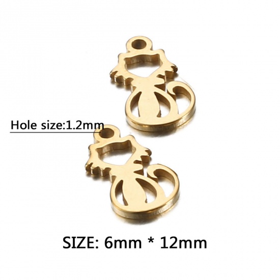 202ステンレス鋼 ペット シルエット チャーム 猫 多色 透かし 12mm x 6mm、 10 個 の画像