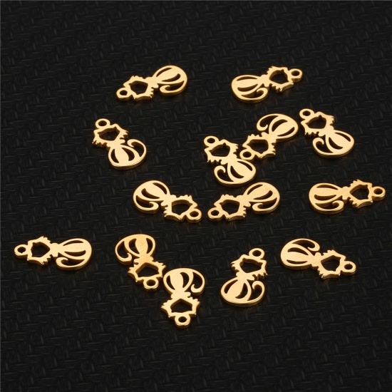 202ステンレス鋼 ペット シルエット チャーム 猫 多色 透かし 12mm x 6mm、 10 個 の画像