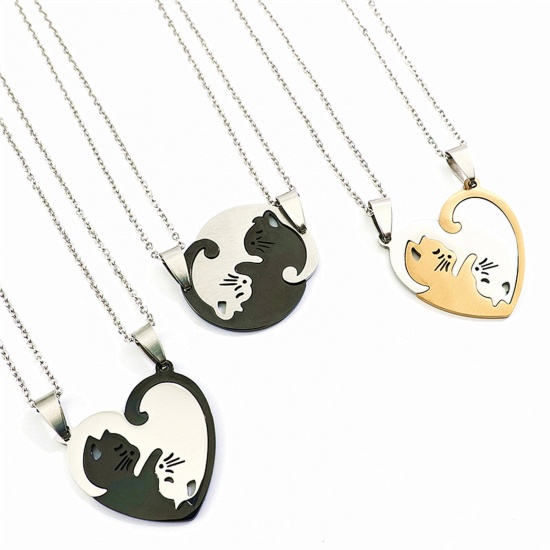 Picture of 201 Stainless Steel Couple Pendants Multicolor Heart Cat