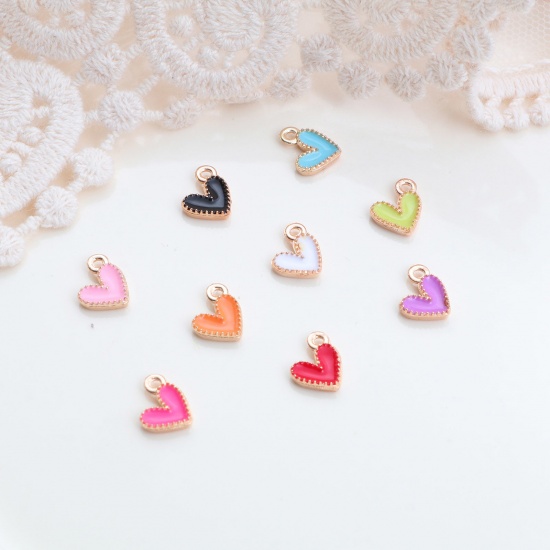 Picture of Zinc Based Alloy Valentine's Day Charms Gold Plated Multicolor Heart Enamel 9mm x 8mm