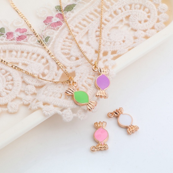 Picture of Zinc Based Alloy Charms Gold Plated Multicolor Candy Double Sided Enamel 18mm x 10mm