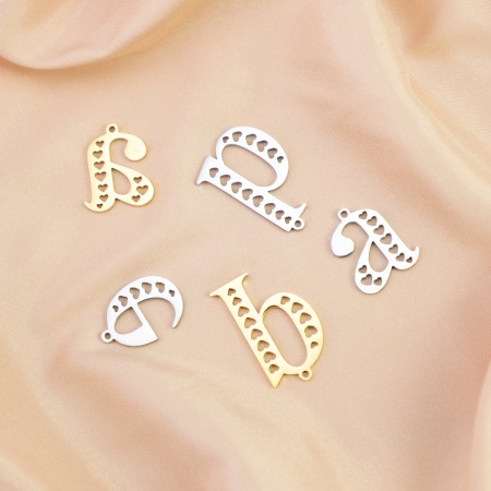 304 Stainless Steel Charms Multicolor Lowercase Letter Heart Hollow