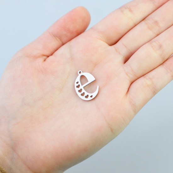 Bild von 304 Edelstahl Charms Kleinbuchstabe Bunt Herz Hohl 1 Stück