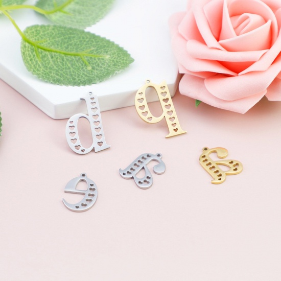 Bild von 304 Edelstahl Charms Kleinbuchstabe Bunt Herz Hohl 1 Stück