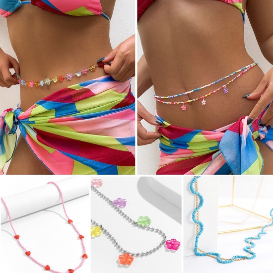 Picture of Acrylic Boho Chic Bohemia Beaded Layered Body Waist Belly Chain Necklace Flower Heart Multicolor
