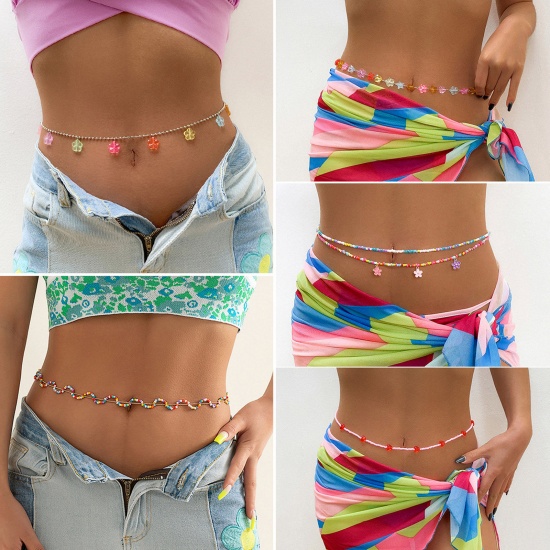Picture of Acrylic Boho Chic Bohemia Beaded Layered Body Waist Belly Chain Necklace Flower Heart Multicolor