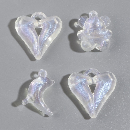 Picture of Acrylic Charms Bear Animal Transparent Clear Glitter Heart