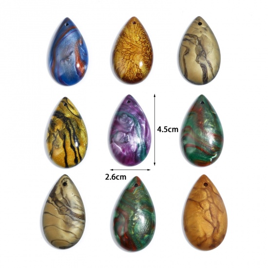 Picture of Resin Pendants Drop Multicolor Imitation Stone 4.5cm Dia. 4.5cm x 2.6cm