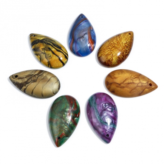 Picture of Resin Pendants Drop Multicolor Imitation Stone 4.5cm Dia. 4.5cm x 2.6cm