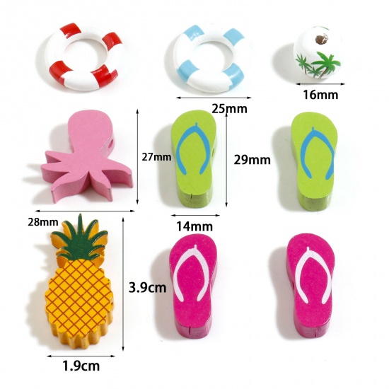 Picture of Wood Ocean Jewelry Spacer Beads Multicolor Pineapple/ Ananas Fruit Coconut Palm Tree