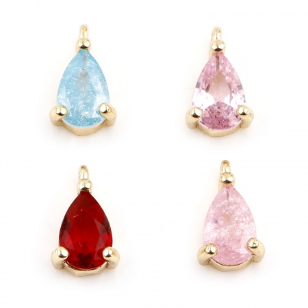 Brass Charms Drop Real Gold Plated Multicolour Cubic Zirconia 9mm x 6mm