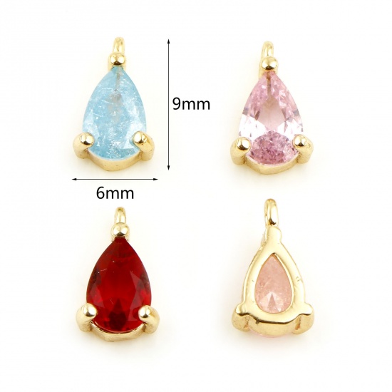 Picture of Brass Charms Drop Real Gold Plated Multicolour Cubic Zirconia 9mm x 6mm                                                                                                                                                                                       