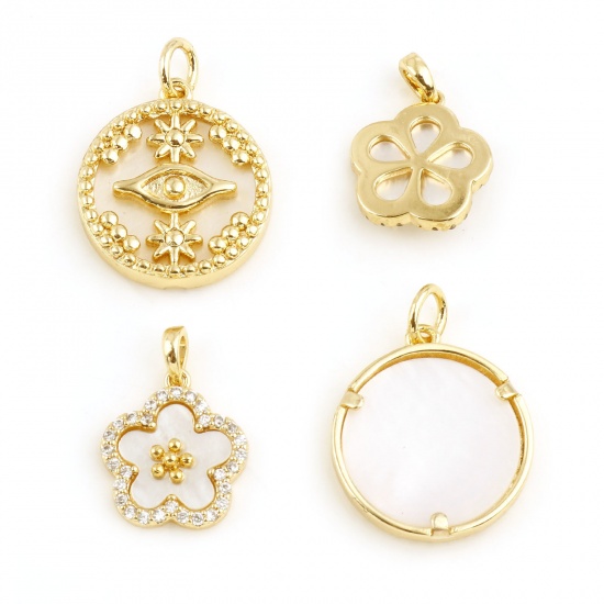 Picture of Shell & Brass Charms Real Gold Plated Clear Cubic Zirconia                                                                                                                                                                                                    