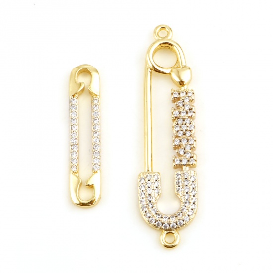 Picture of Brass Clothes Connectors Real Gold Plated Pin Clear Cubic Zirconia