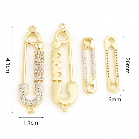 Picture of Brass Clothes Connectors Real Gold Plated Pin Clear Cubic Zirconia