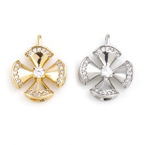 Image de Breloques en Laiton Quadrilatère Multicolore Croix à Zircone Cubique Clair 15mm x 13mm, 1 Pièce