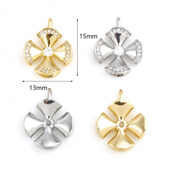 Image de Breloques en Laiton Quadrilatère Multicolore Croix à Zircone Cubique Clair 15mm x 13mm, 1 Pièce