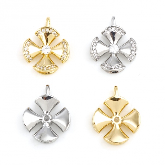 Image de Breloques en Laiton Quadrilatère Multicolore Croix à Zircone Cubique Clair 15mm x 13mm, 1 Pièce