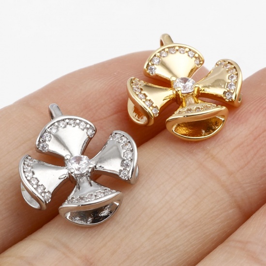 Image de Breloques en Laiton Quadrilatère Multicolore Croix à Zircone Cubique Clair 15mm x 13mm, 1 Pièce