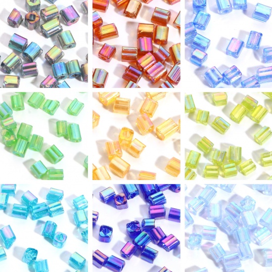Picture of Glass Square Seed Beads Multicolor Transparent AB Color About 4mm x 4mm