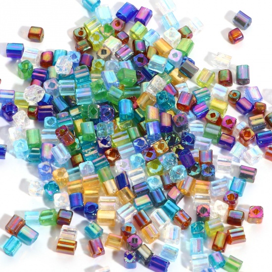 Immagine di Vetro Seme Quadrato Perline Multicolore Trasparente AB Colore About 4mm x 4mm, Foro:Circa 1.2x1.2mm, 100 Grammi